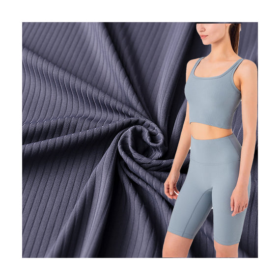 240G polyester high elastic ribbed fabric LULU with the same pit stripe sports knitted fabric fitness yoga suit fabric