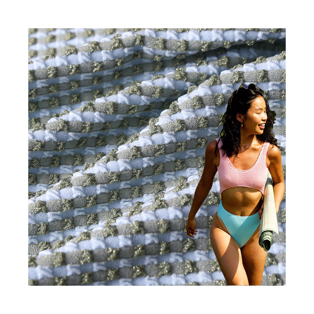 Nylon polyester ammonia square grid high elasticity quick drying casual swimwear swimsuit bikini jacquard knitted fabric