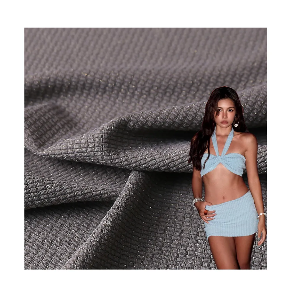 Nylon metal wire checkered geometric jacquard fabric breathable quick drying T-shirt swimwear high elastic knitted fabric